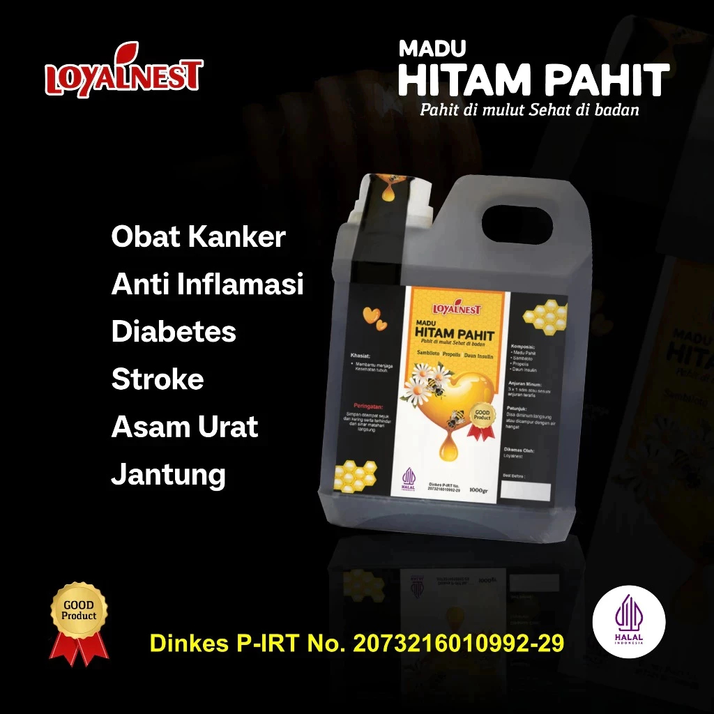 

Madu Hitam Pahit Loyal 1kg - Madu Hitam Pahit Sambiloto Propolis Daun Insulin