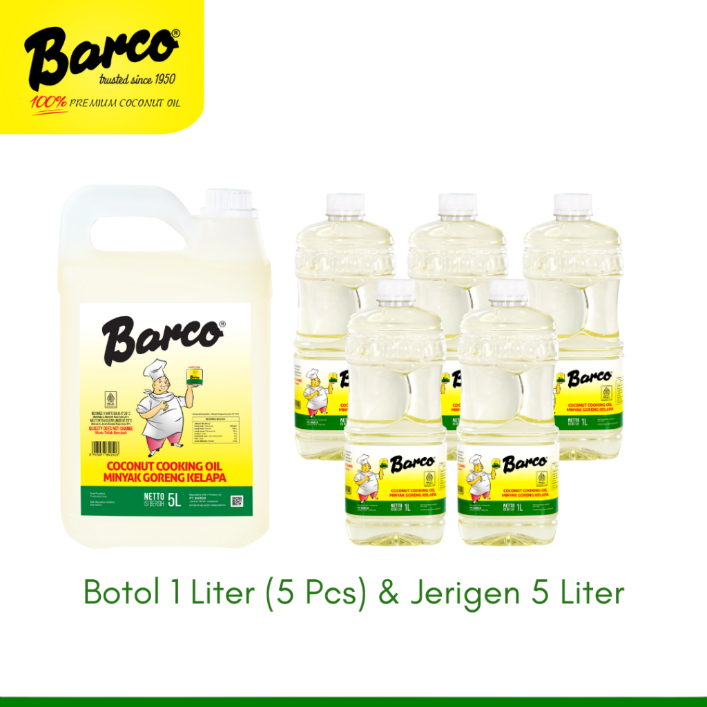 

Paket Hemat!! Minyak Goreng Kelapa Barco Botol 1 Liter(5pcs) & Minyak Barco Jerigen/Jerrycan 5 liter/Barco/Promo Minyak/Paket