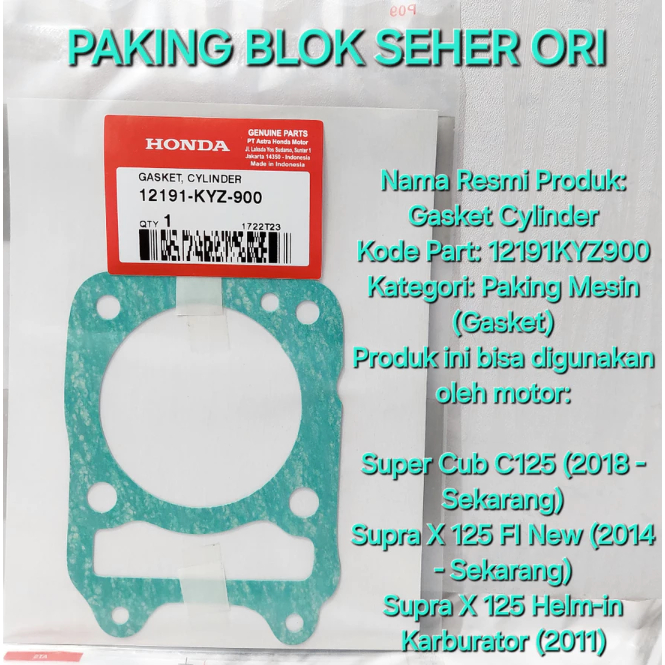 paking blok seher Gasket Cylinder Supra X 125 FI Supra X 125 Helm In