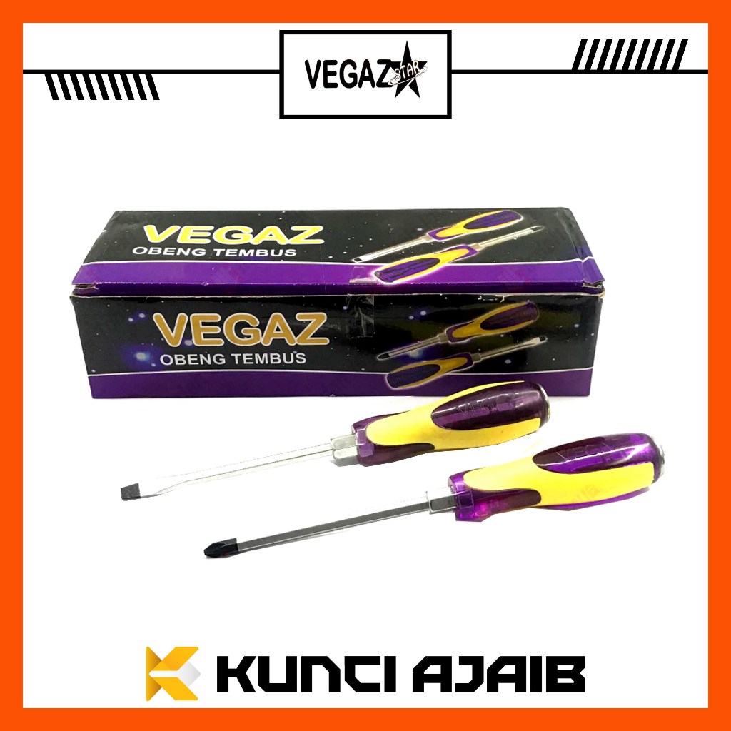 VEGAZ Obeng TEMBUS Gagang Plastik 5 Inch PLUS MIN (+) (-) Ketok Gedor Screwdriver