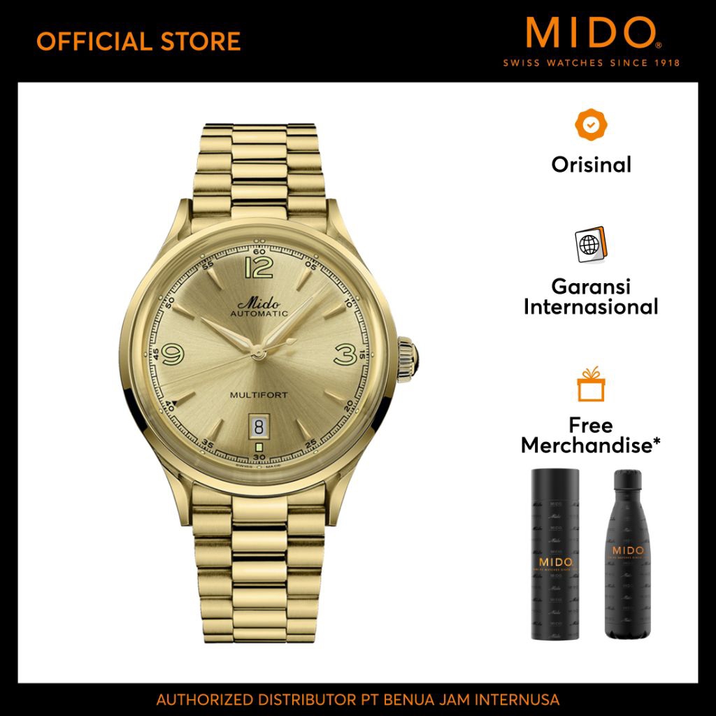 MIDO M0404073302700 Multifort Powerwind Patrimony Yellow Gold Dial