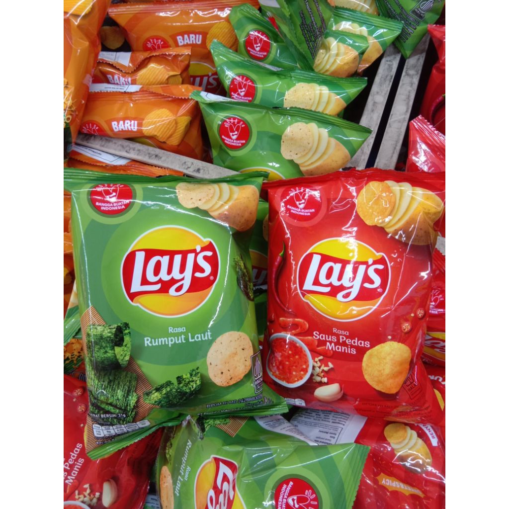 

Lay's 31g dan 64g sapi bakar,ayam goreng,pedas manis dan rumput laut.