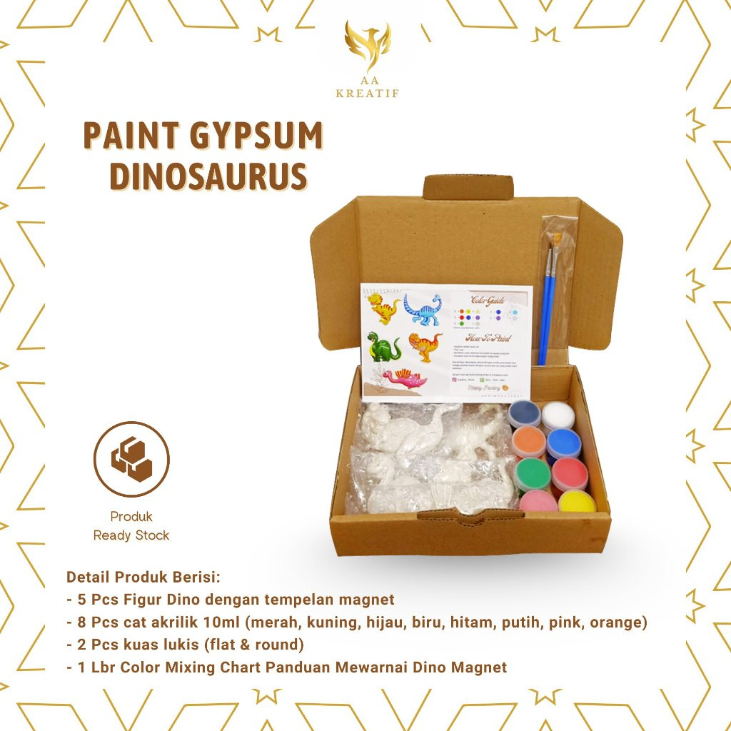 

DIY Melukis Patung Dinosaurus Paket Lengkap Mewarnai Anak Seri Dino Melatih Sensor Montessori Anak