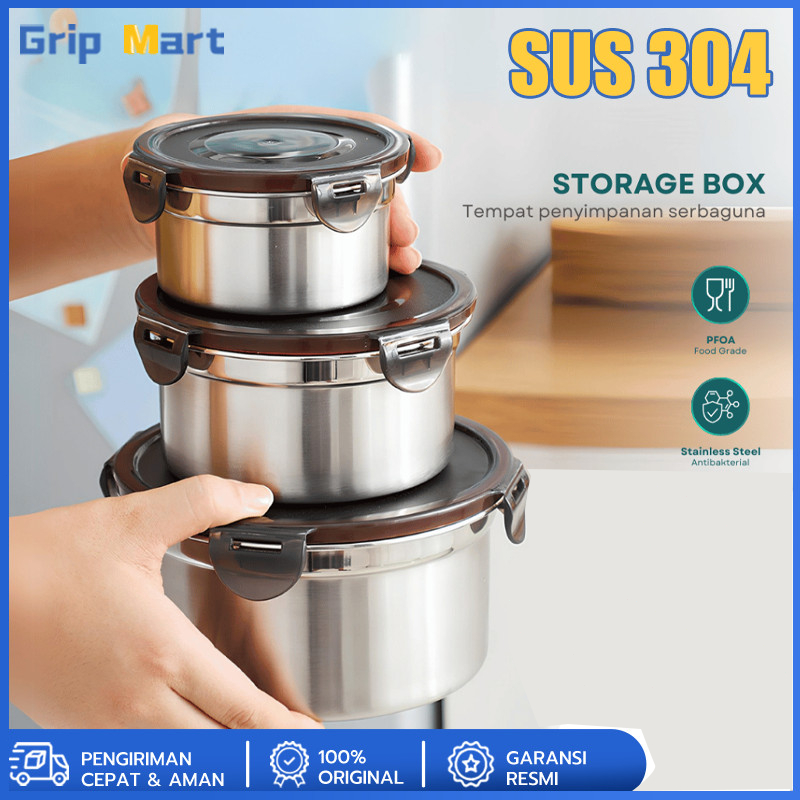 3PCS 350ml-850ml Lunch Box Bulat Stainless Foodgrade Toples Tupperware Anti Tumpah Food Storage Box