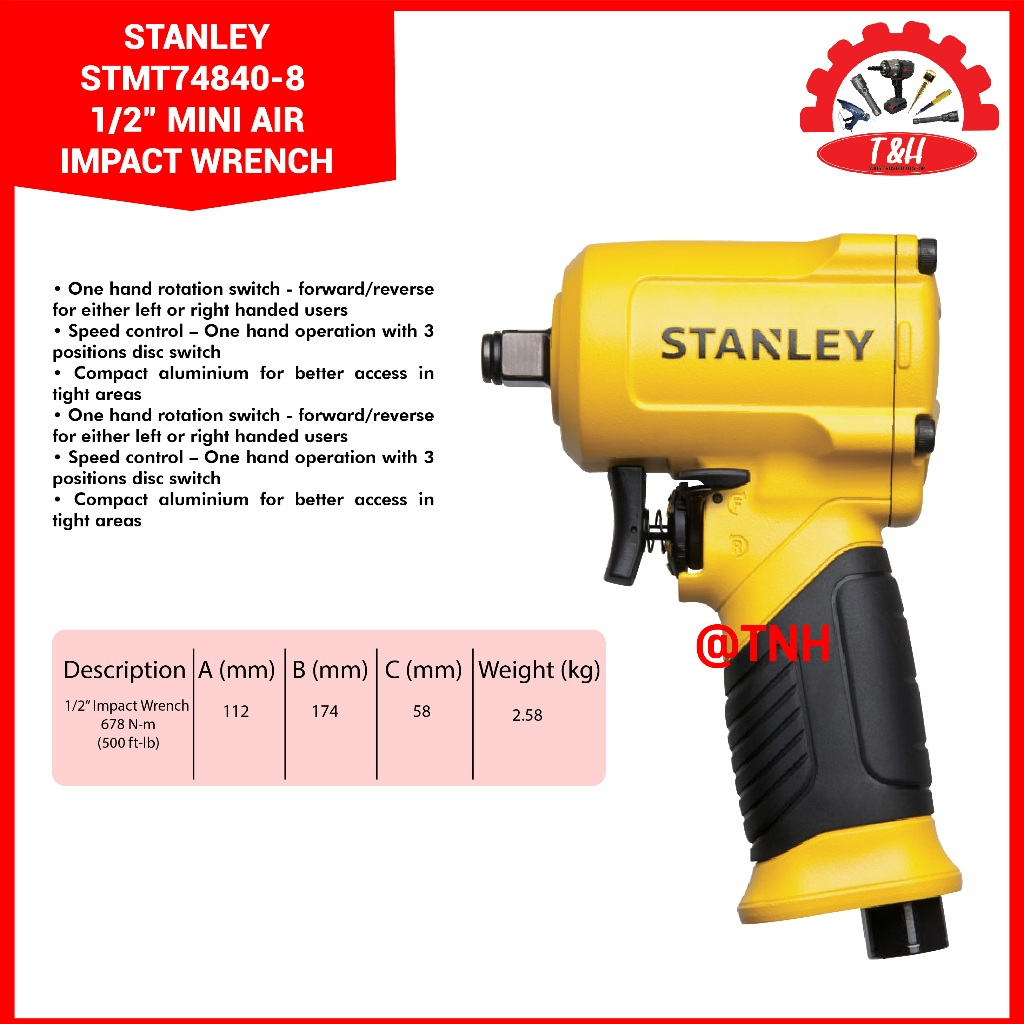 STANLEY Mini Air Impact Wrench 8 / STMT74840 - 1/2” | Impact