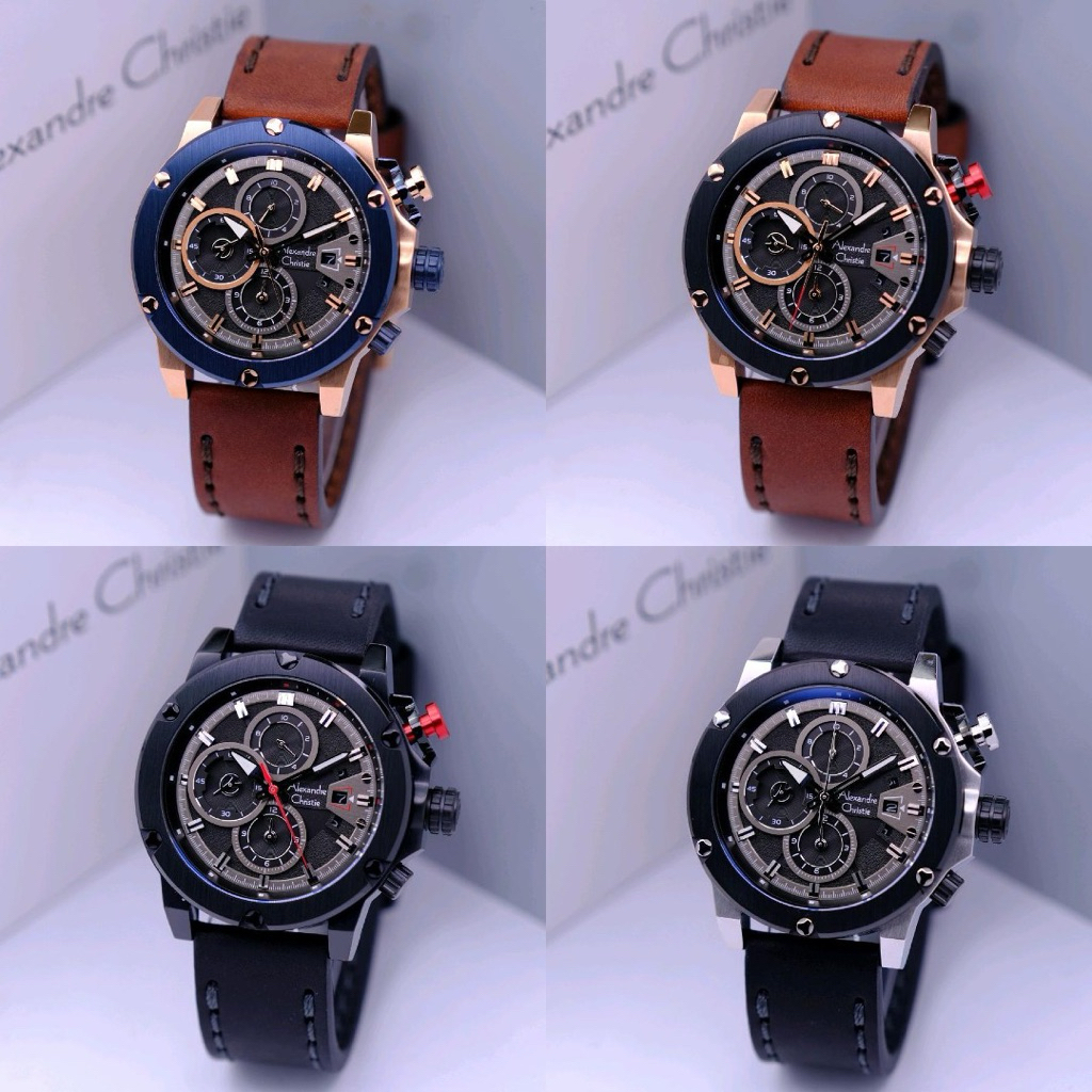 JAM TANGAN PRIA ALEXANDRE CHRISTIE AC 6491 AC6491 BLACK LEATHER ORIGINAL