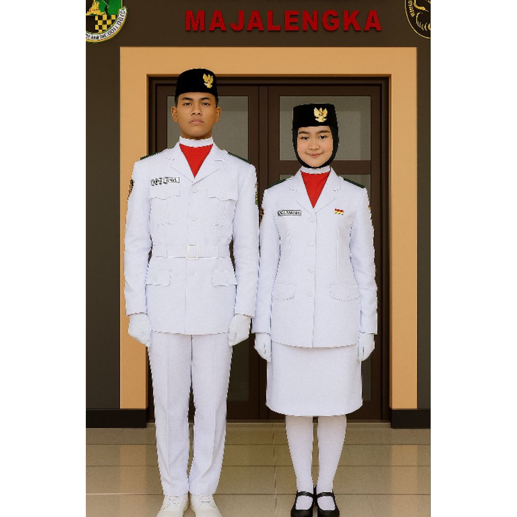 Stelan baju dan celana pdu paskibra pria/ Stelan baju dan rok pdu paskibra wanita/ Seragam pdu paski
