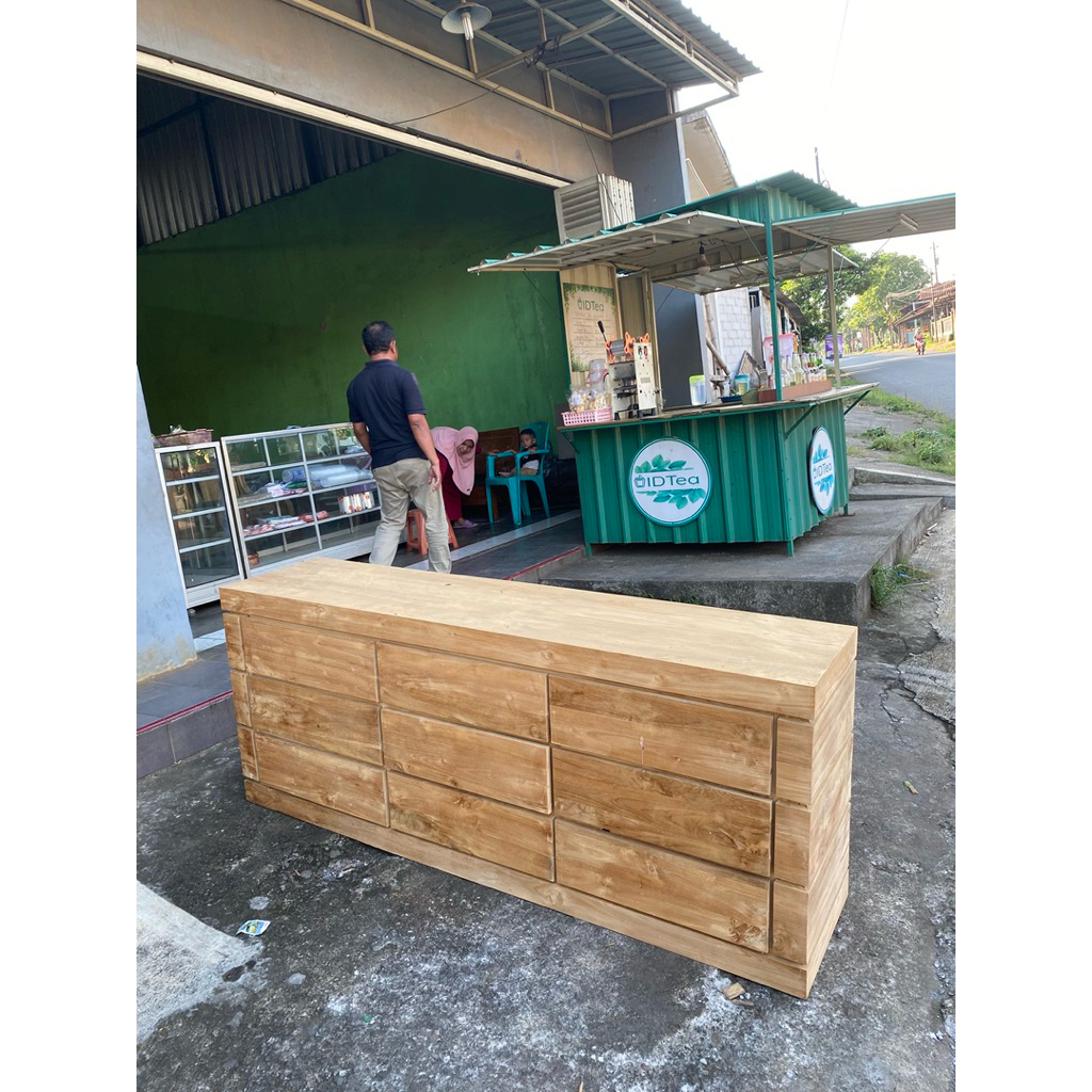 bufet tahu 2 meter | bufet panjang kayu jati asli jepara | bufet minimlais kayu jati
