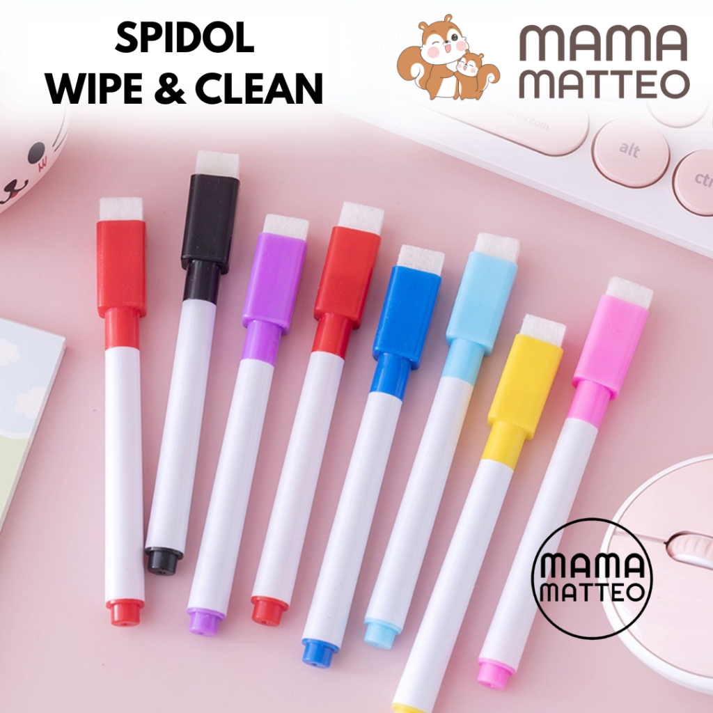 

Spidol Wipe & Clean / Spidol Mini dengan Penghapus untuk Papan Tulis White Board Warna Hitam Kuning Hijau Merah Pink Ungu Biru Tua