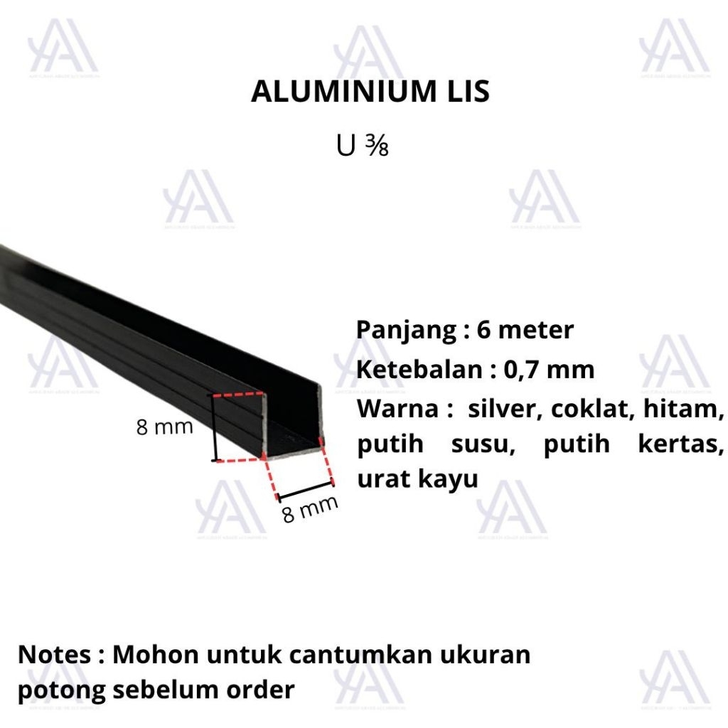 Lis U / Channel U Aluminuim 8 mm Garis / U 3/8