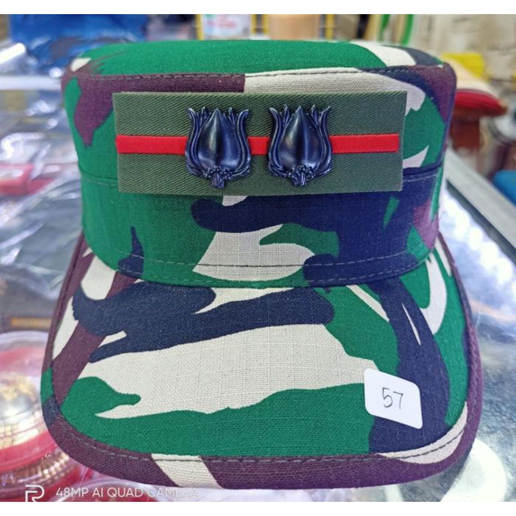Topi Pet PDL TNI + Pangkat Letkol Logam Timbul