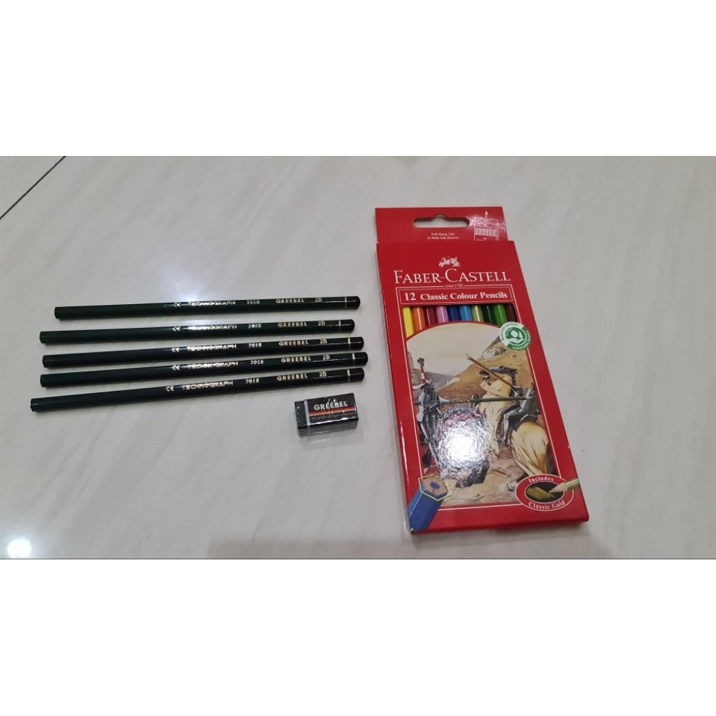 

Alat Tulis BARU Borongan Pensil Grebel 2B dan Penghapus dan Pensil Warna Faber Castell