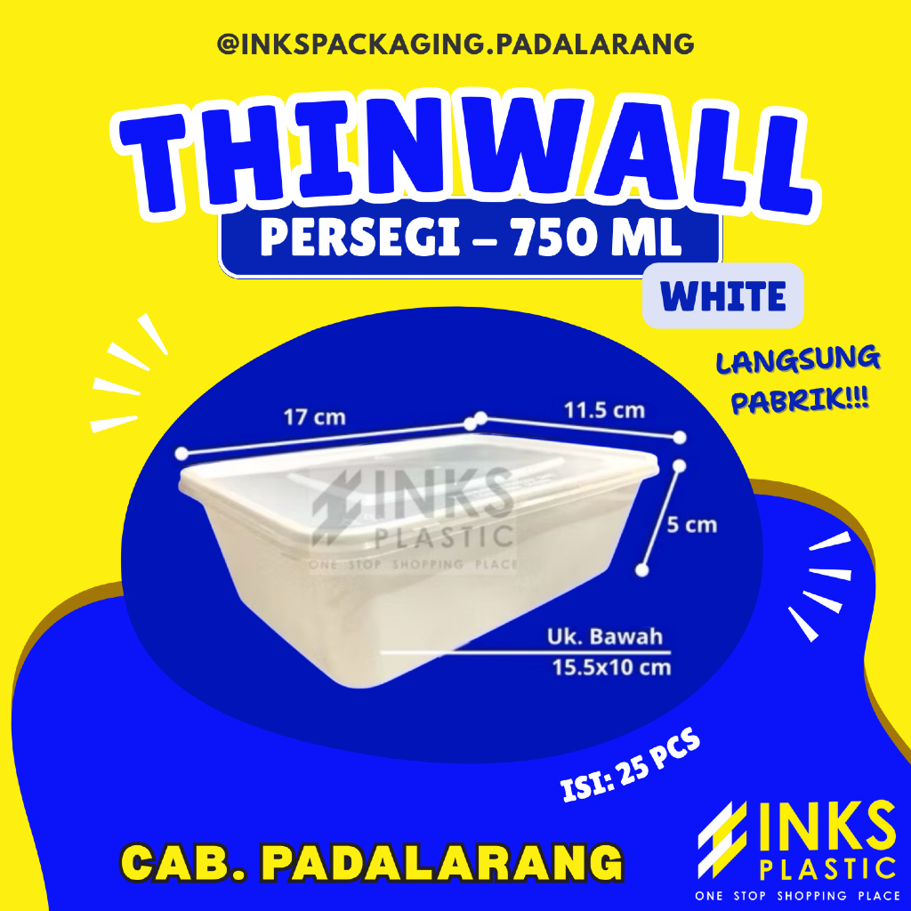 THINWALL PERSEGI PANJANG 750 ML WARNA PUTIH RECTANGLE 750ML