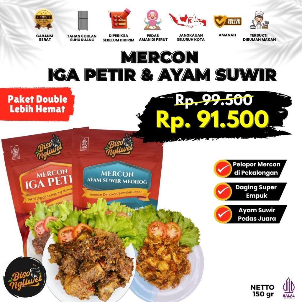 

PAKET SUPER BEST DEAL Mercon Ayam Suwir & Iga Petir Biso Ngliwet LAUK SIAP SAJI