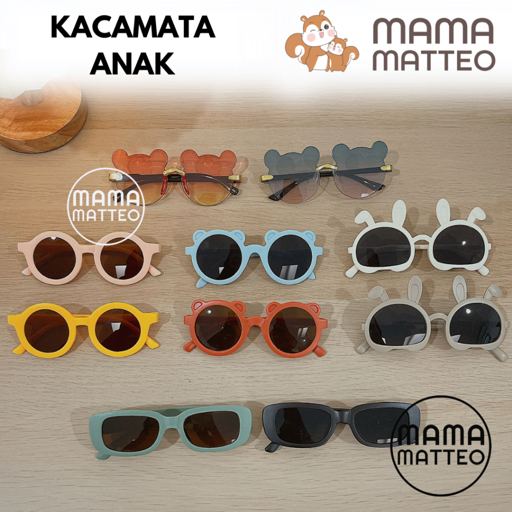 Kacamata Hitam Gaya Anak Lucu / Kids Sunglasses Bear No Frame Bunny Retro Bulat / Kaca Mata Kecil Mi