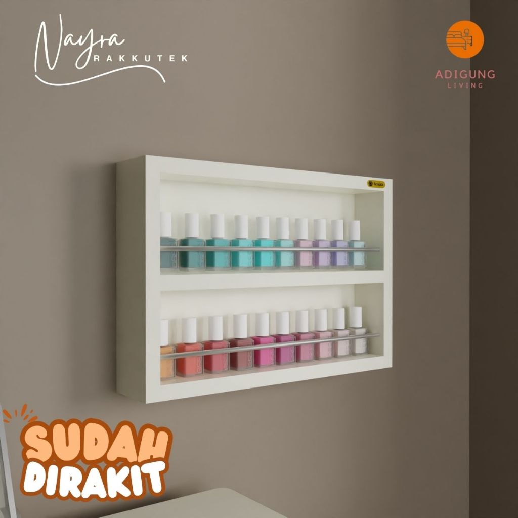 Rak Kutek Tempel Dinding Minimalis - Rak Susun Nail Art - Rak Pajangan 2 susun-Nayra-C67