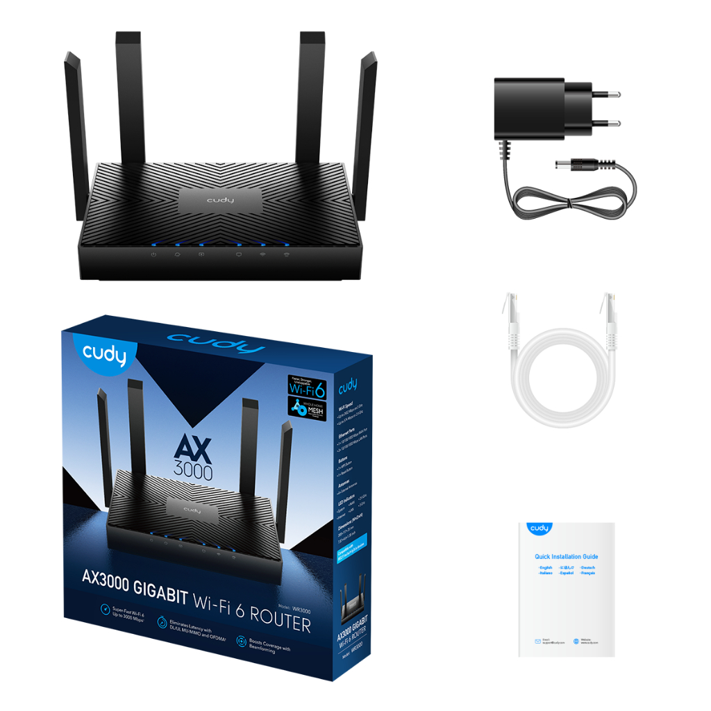 Cudy WR3000 AX3000 Gigabit Dual Band Wi-Fi 6 Router 2402Mbps at 5GHz + 574Mbps at 2.4GHz