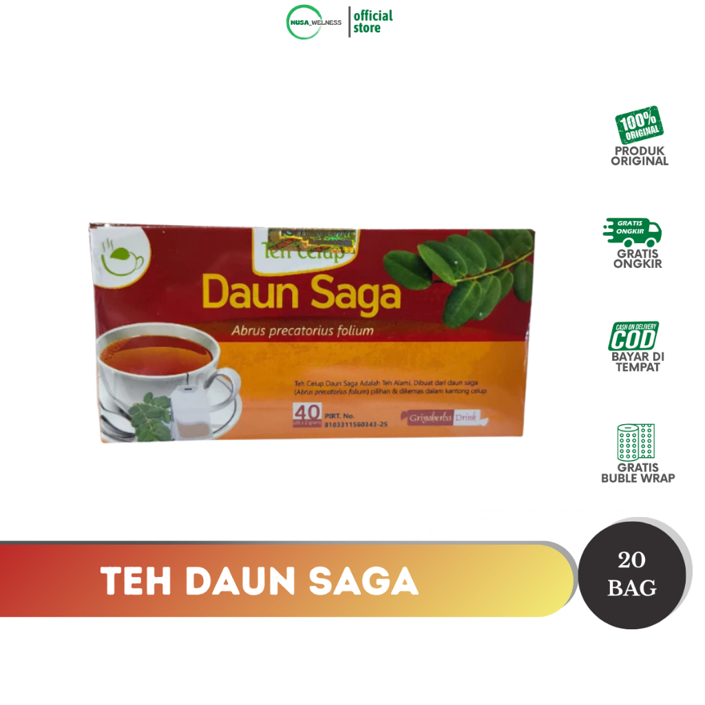 

TEH DAUN SAGA - obat herbal ampuh atasi batuk & radang tenggorokan | sesak napas | aman & alami | teh celup herbal asli | original 100% | ready stok