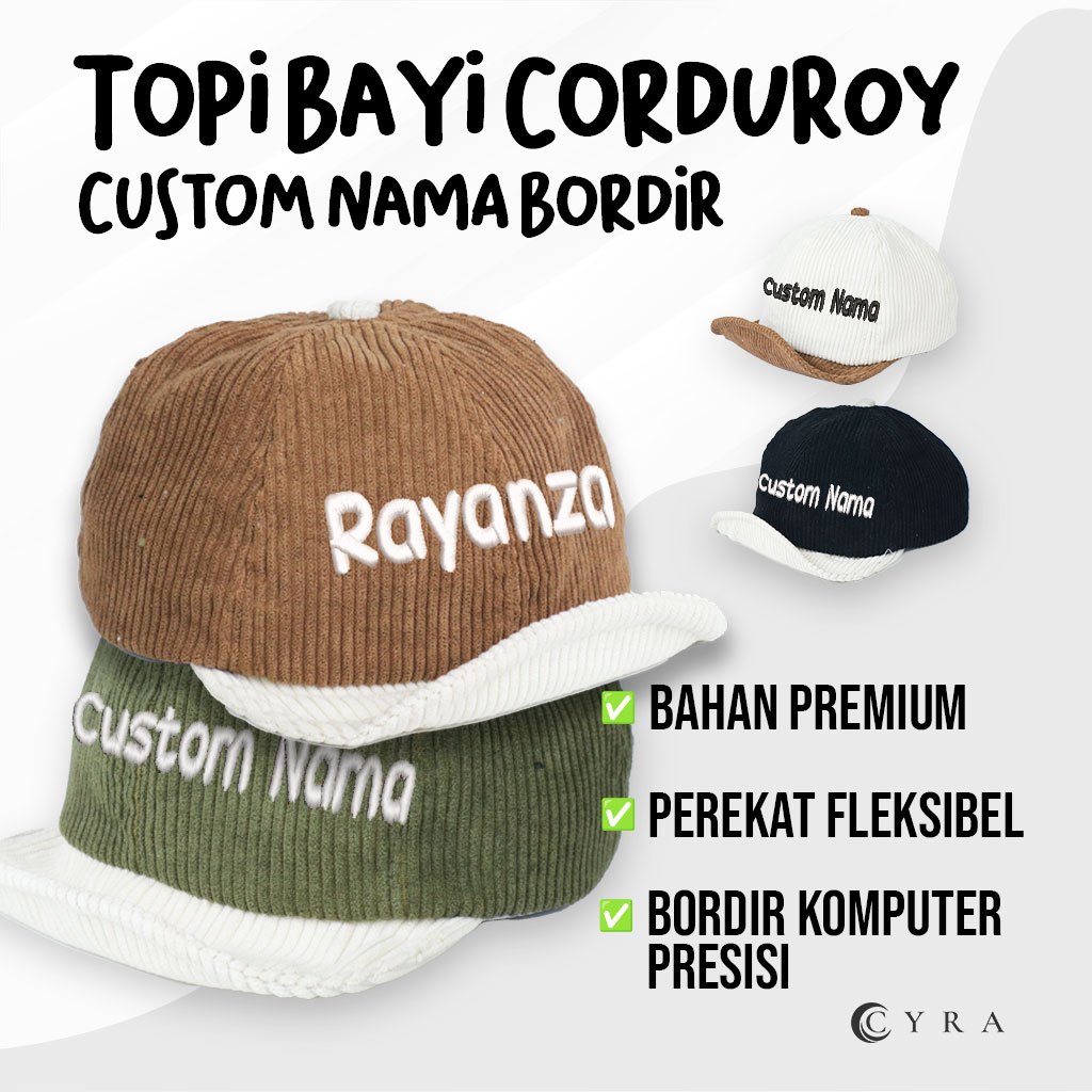 TOPI BAYI CUSTOM NAMA BORDIR - TOPI CORDUROY PREMIUM