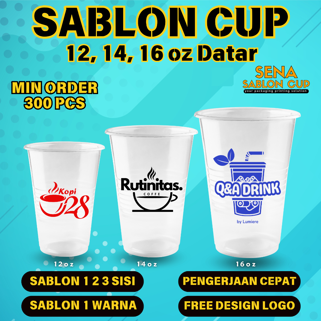 Sablon Gelas Cup 12oz, 14oz, 16oz Datar | Sablon Gelas Cup Custum | Sablon Cup Murah