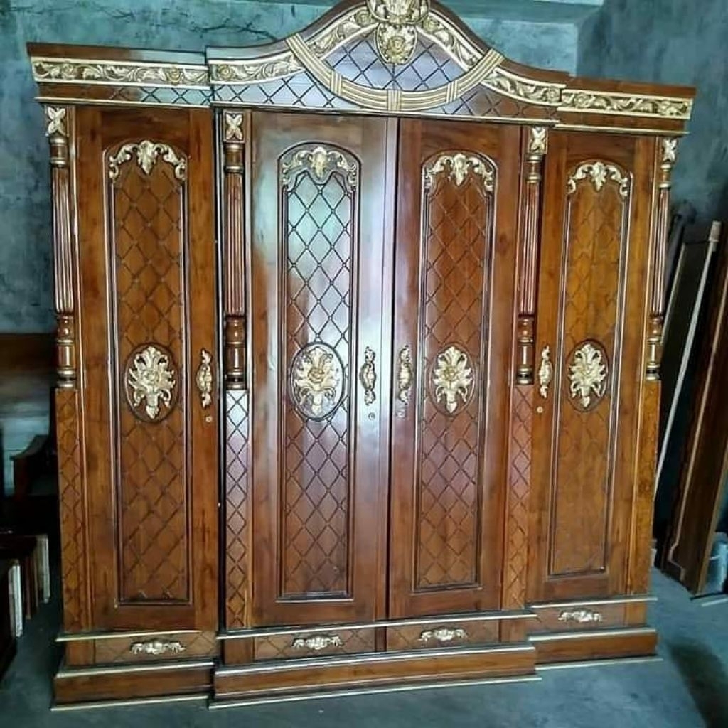 Lemari 4 pintu Kayu Jati / Lemari baju Estetik Kayu Jati Jepara / Almari Pakaian aesthetic