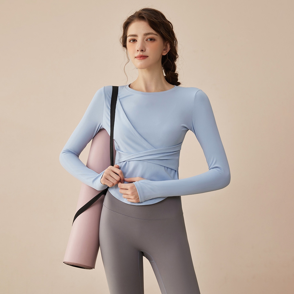 YOBAO Baju Olahraga Wanita Yoga Top Baju Pilates Kemeja Wanita Lengan Panjang