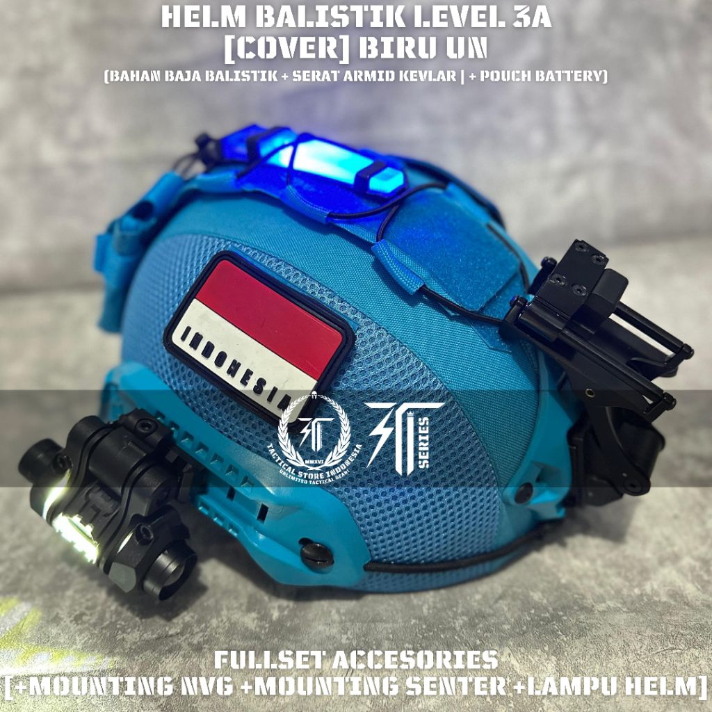 100% ORIGINAL - HELM BALISTIK Tactical BIRU UN FULLSET - Asli Baja Anti Peluru / Balistic / Helm BRI