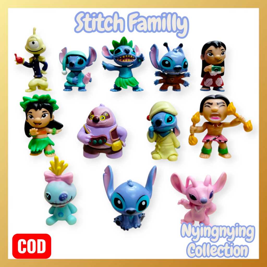 Action Figur Stitch Familly Toper Kue Mainan Stitch Set 12pcs