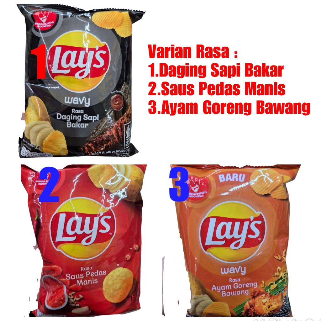 

LAYS LAY'S Potato Chips Daging Sapi Bakar / Saus Pedas Manis / Ayam Goreng Bawang 31g