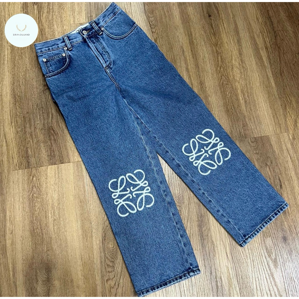 Loewe anagram cropped jeans in mid blue denim
