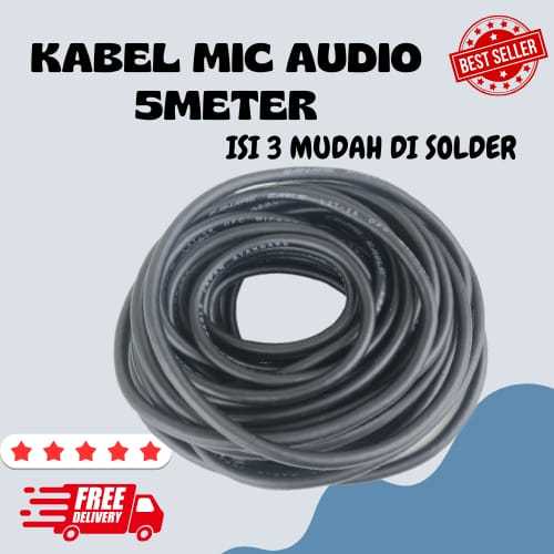 KABEL MIC AUDIO STEREO ISI 3 PER 5 METER MUDAH DI SOLDER/ KABEL MIC SERABUT BANYAK ISI 3 MURAH