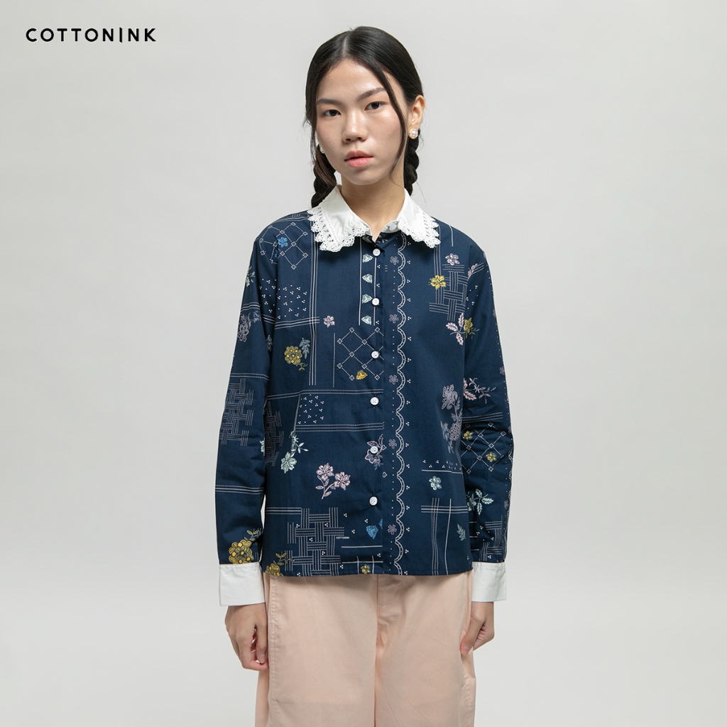 COTTONINK - Atasan Kemeja Wanita Laras Rekah Biru Laut #ArchipelagoCollection2025