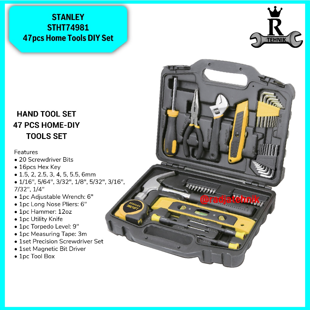 STANLEY  STHT74981 - 47pcs Home Tools DIY Set  Tools Box Stanley  Alat Tukang Serbaguna