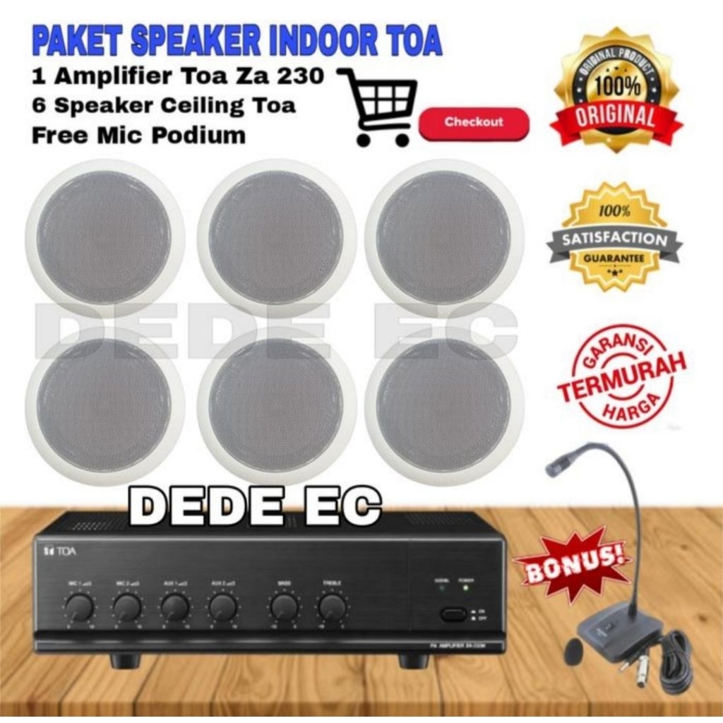 PAKET SPEAKER CEILING TOA+AMPLI TOA (ISI 6 SPEAKER) original
