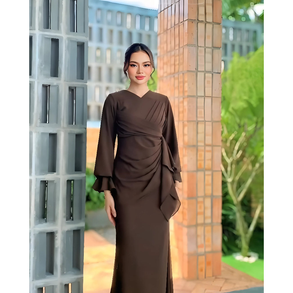 Gamis Malaysia Remaja Slim-Fir Warna Mahogany Terbaru Simple Elegan Kekinian Bahan Ceruti Babydolol