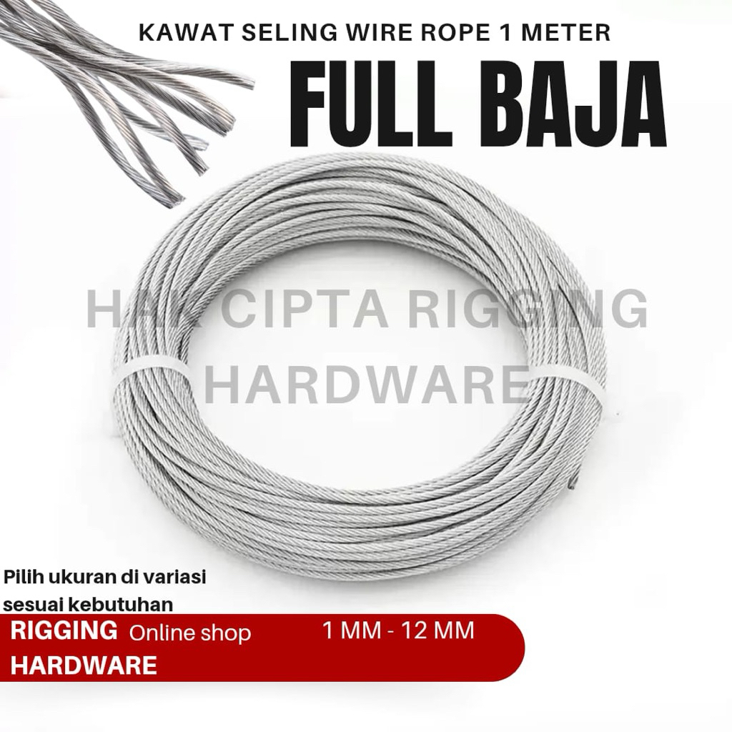 Seling galvanis full baja 1 mm - 6 mm kawat tali sling kaku