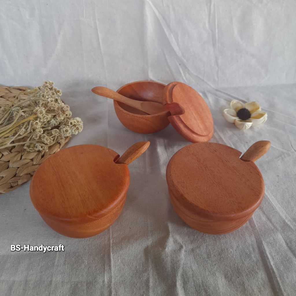 set tempat bumbu kayu/tempat sambal/tempat bumbu kayu mahoni/tempat bumbu dapur
