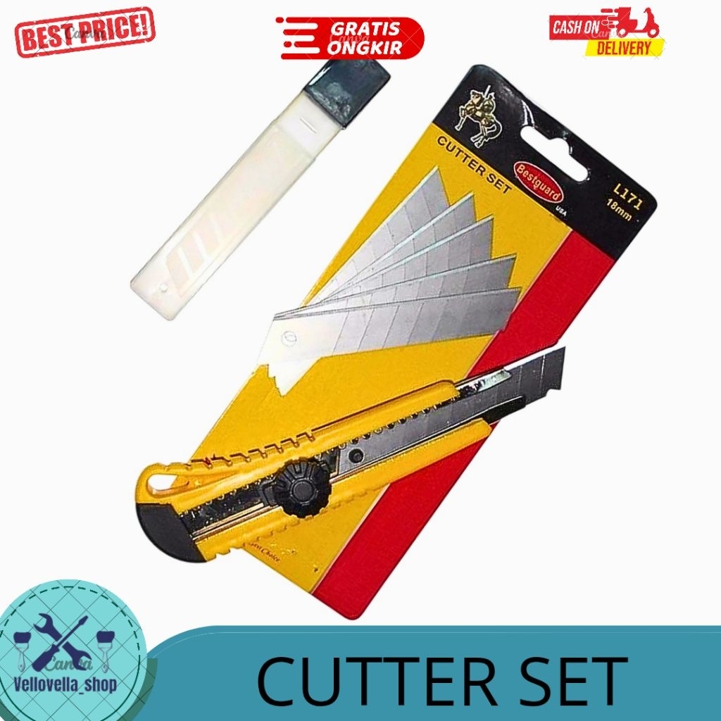 

Pisau cutter set 18mm Bestguard Utility Knife multifungsi 5 pcs mata pisau gratis