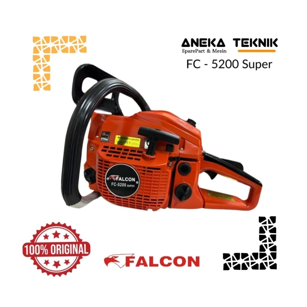 Aneka Teknik - Mesin Gergaji Kayu Chainsaw Senso Sinso Asli Falcon Pro - 5200 Super Bar Laser Baja +