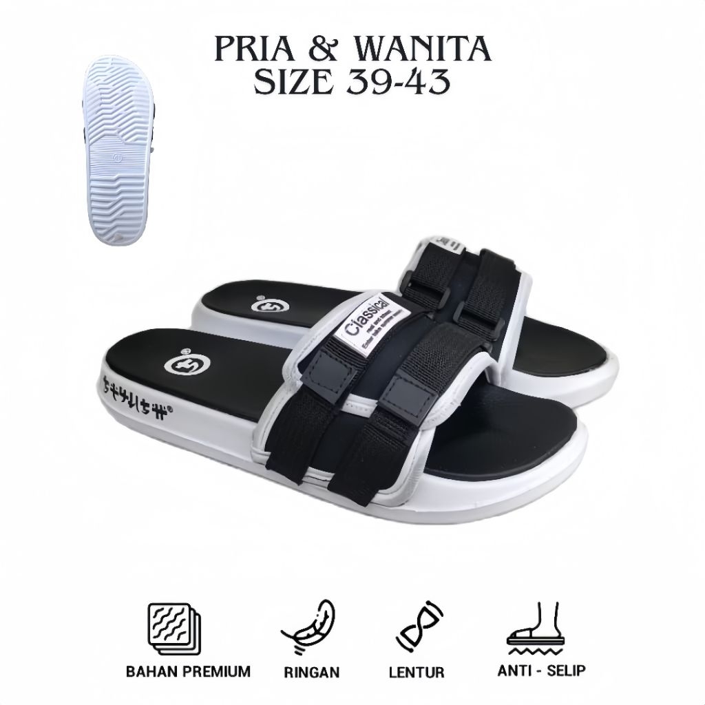 Agnia - Cl List Distro - Sol White - Sandal Slop Sandal slide Sandal pria Wanita Sandal Uni