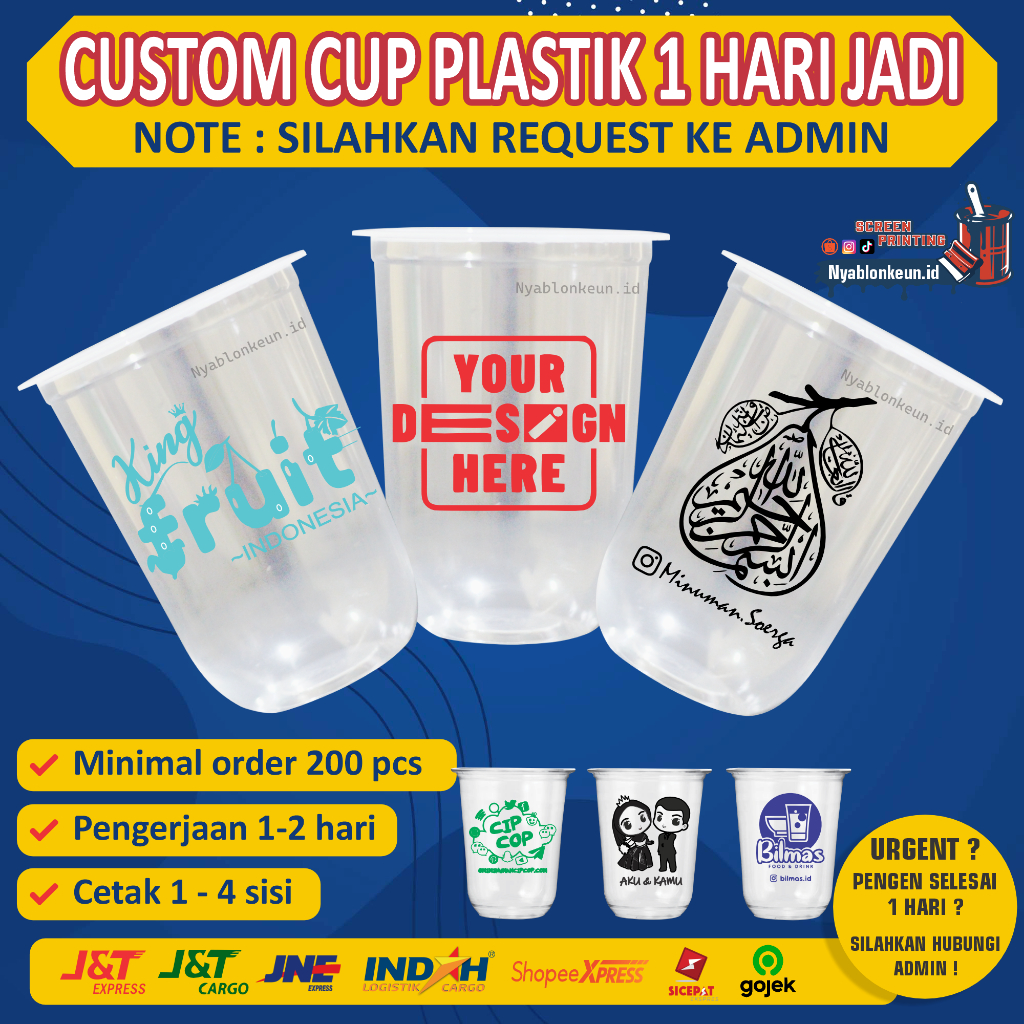 SABLON CUP OVAL COSTOM CUP OVAL PRINTING SABLON CUP CEMBUNG SABLON CUP PLASTIK 12 - 22oz