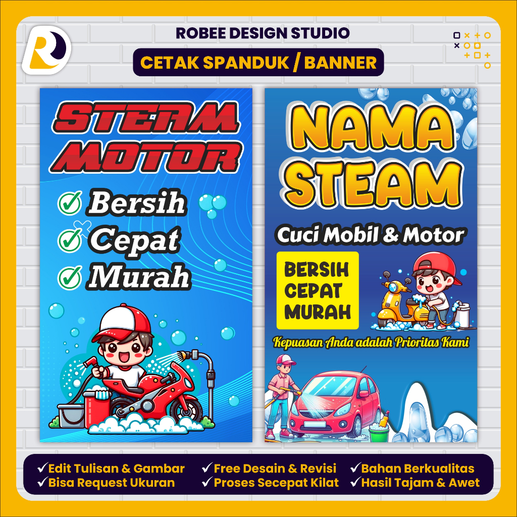 Spanduk Banner Steam Motor Mobil / Cuci Motor Mobil