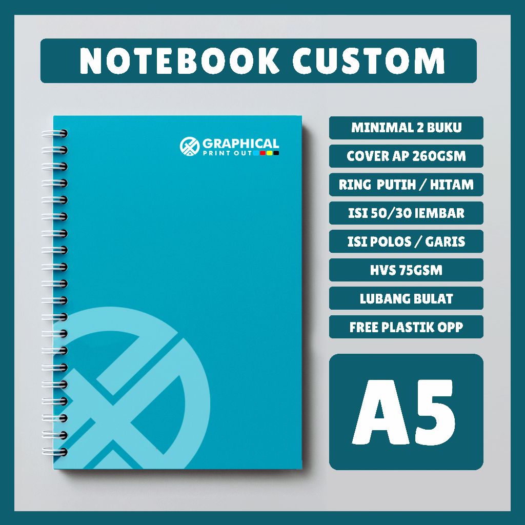 

Cetak Notebook Ring Spiral Custom Desain Ukuran A5