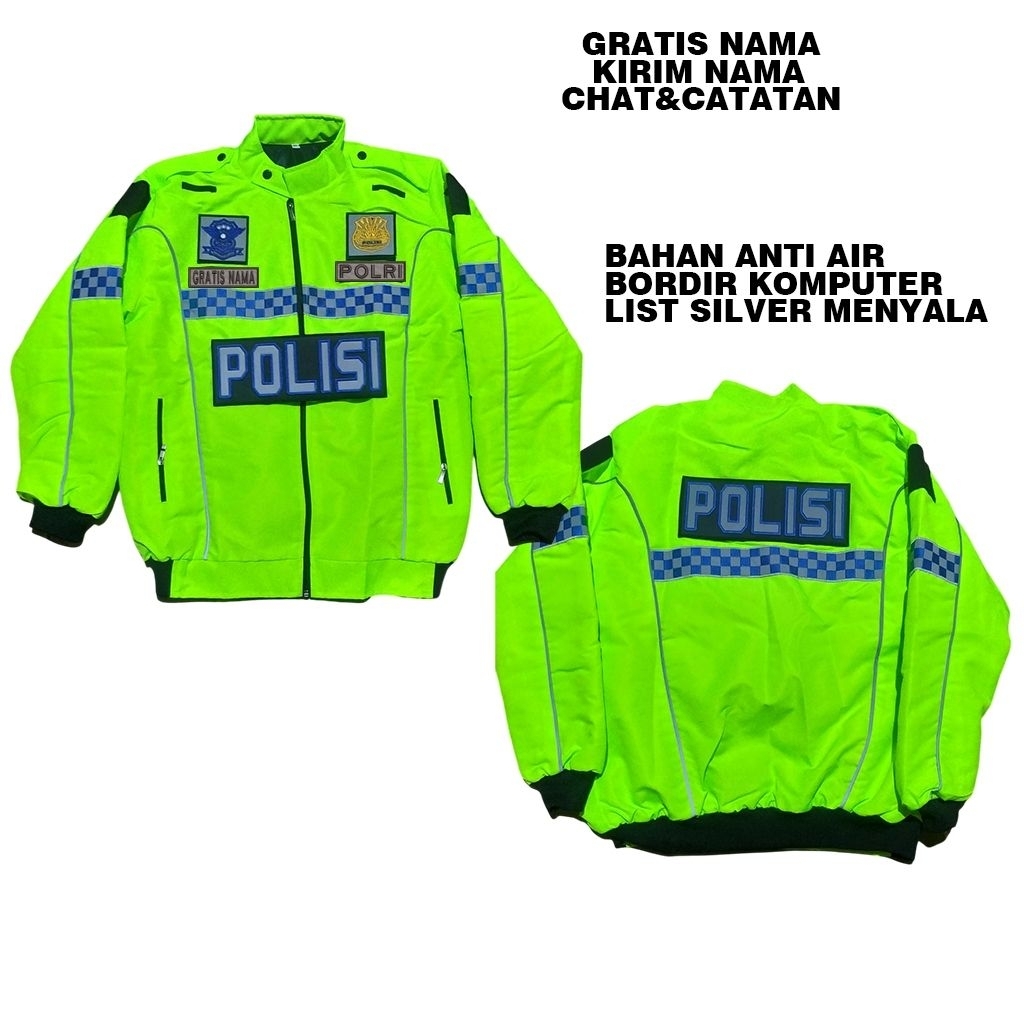 Gratis Nama jaket polisi hijau stabilo catur bordir tahan air