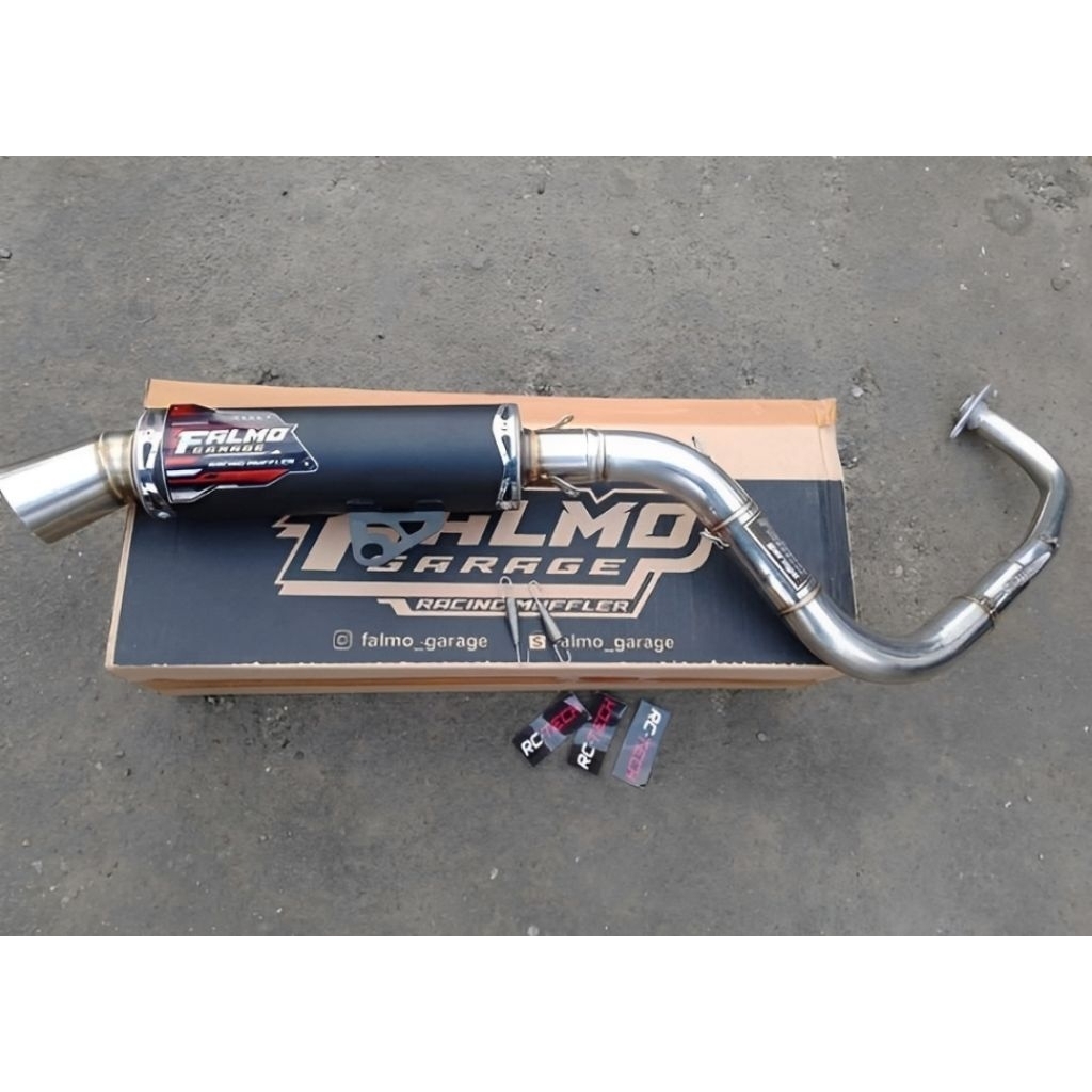 (LOGO EMBLEM)KNALPOT RACING FALMO GARAGE SAMLONG FULLSYSTEEM MATIC VARIO125/150 AEROX NEW/OLD NMAX N