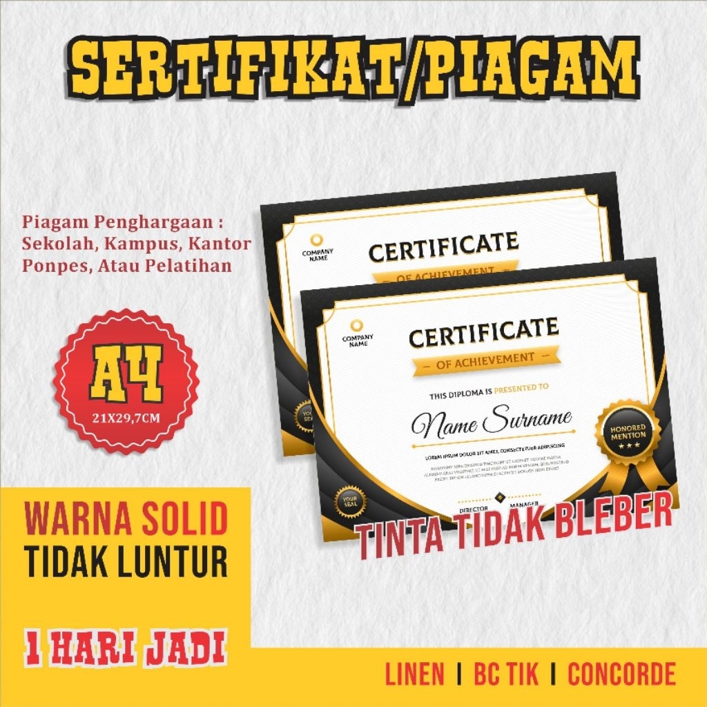 

CETAK SERTIFIKAT/PIAGAM