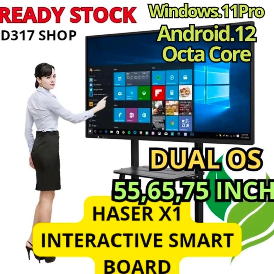 Interactive Flat Panel Digital Smart Board Layar Dual OS Haser X1 55 Inch