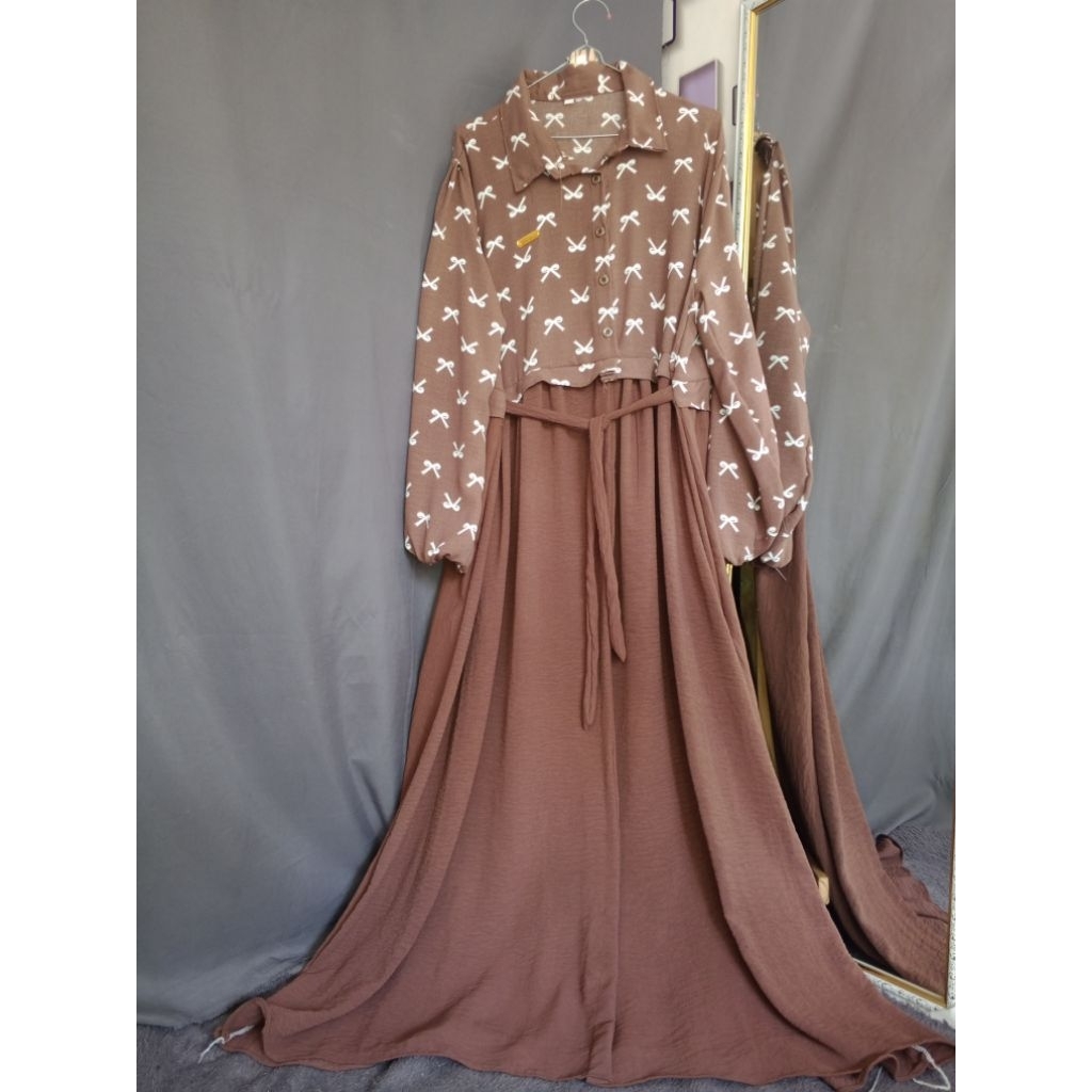 [ Habiskan Stok ] Gamis pita Kombinasi Choco