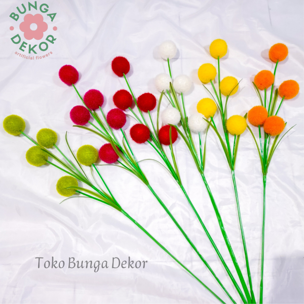 Bunga artifical pompom bola gabus 5bola panjang pom pom bulat dekorasi panggung pernikahan