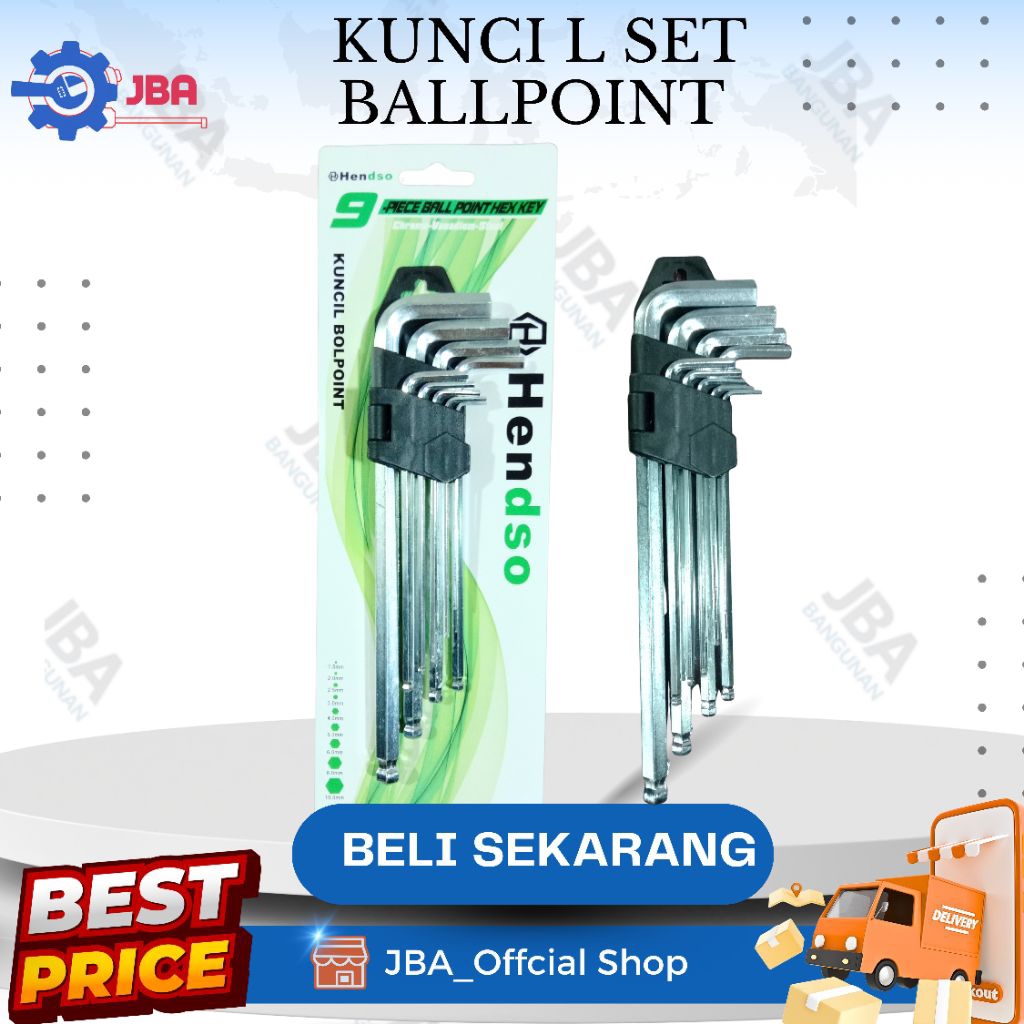 Kunci L Set Ballpoint 9pcs Hendso / Kunci L set Lengkap / Kunci L 1 Set Lengkap / Kunci L Bintang / 